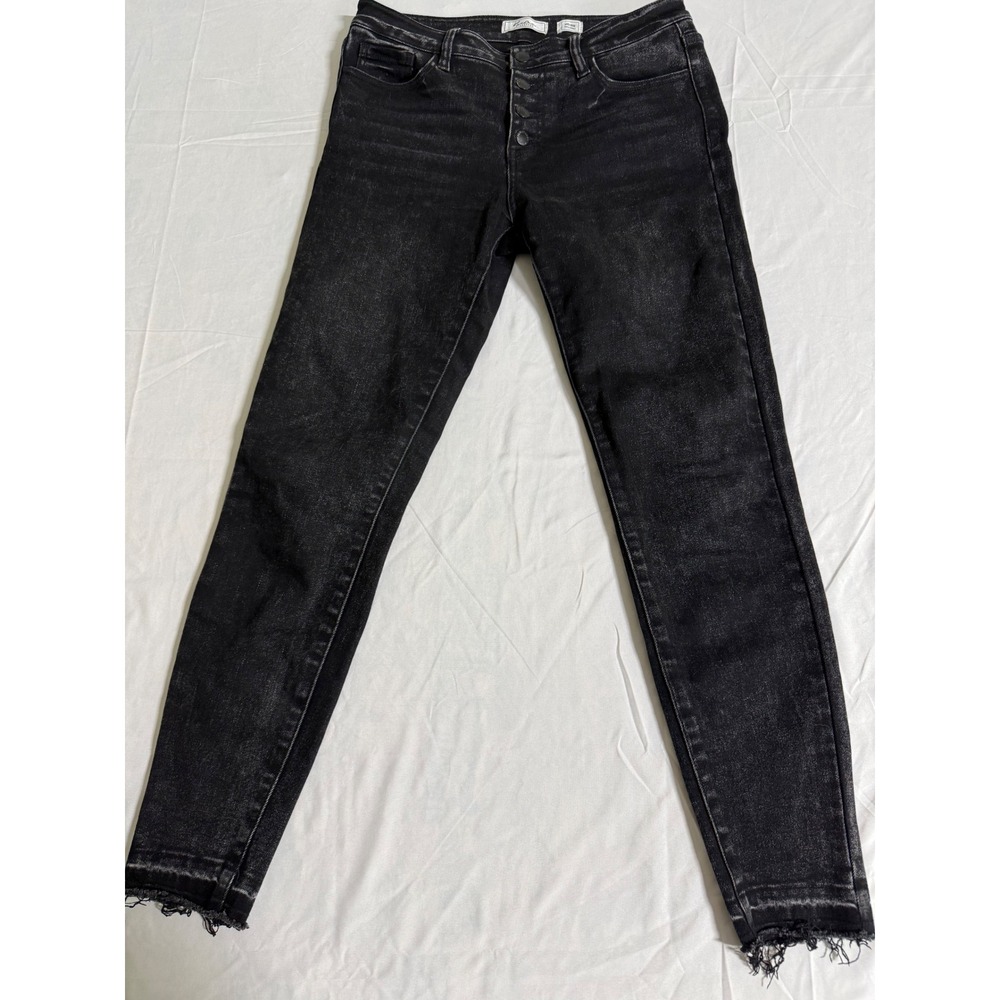 KanCan Signature Womens Mid Rise Ankle Skinny Jeans Black Button Fly Raw Hem 28